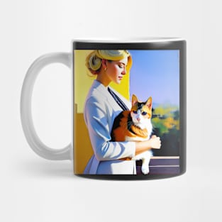 A Portrait of a Blonde and Their Tortishell Cat Mug